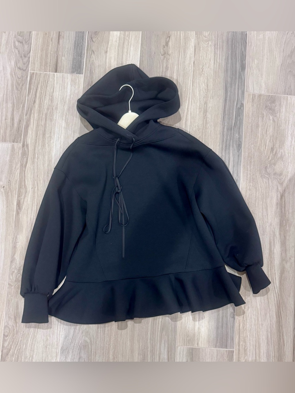 ADEAM Black Hooded Peplum Sweatshirt